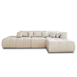 Canapé D'angle Droit Modulable Caracas - 5 Places - Tissu Beige - Lisa Design