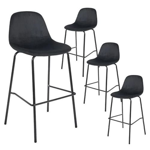 Lot De 4 Tabourets De Bar En Velours Côtelé Noir - Konae