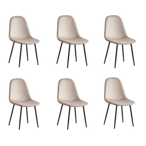 Lot De 6 Chaises En Velours Taupe Pieds En Métal Noir - Scandinave