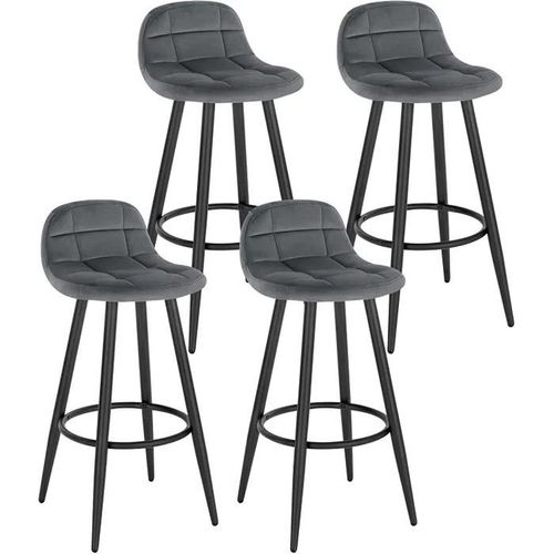 Lot De 4 Tabourets De Bar Modernes.Chaise De Cuisine En Velours+Métal.Hauteur Dassise.Gris Foncé
