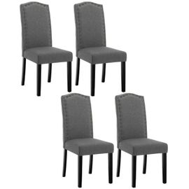 Lot De 4 Chaises Salle À Manger,Chaise Cuisine,Siège Rembourré En Lin,Pieds En Bois,Gris Foncé