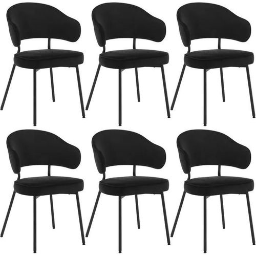 Lot De 6 Chaises Salle À Manger En Velours,Pieds En Métal,Noir.