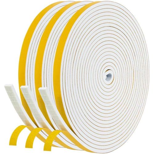 Joint Fenetre Isolation¿ 6mm(l) x3mm(H) x15m(L) Joint Mousse Adhésif¿ Joint Porte Isolation Phonique Fenetre¿ Joint Porte Entree - Blanc (5m x3 Rouleaux)