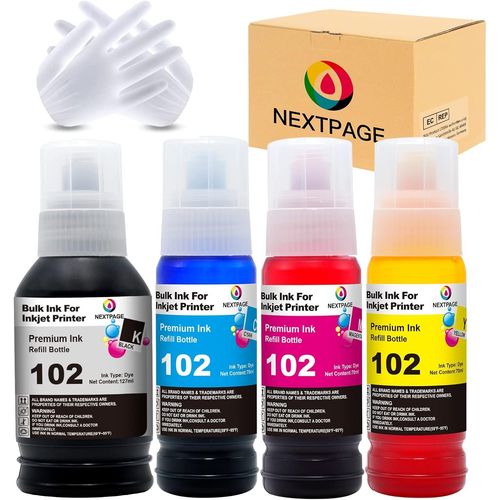 Lot de 102 cartouches d'encre compatibles avec Epson 102 EcoTank pour Epson EcoTank ET-2700 ET-2750 ET-2751 ET-2756 ET-3700 ET-3750 ET-4750 ET-15000 Multipack (noir, cyan, magenta, jaune)