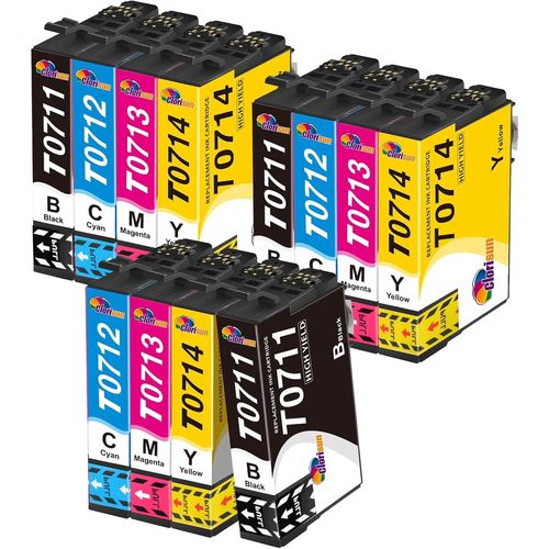 T0715 Multipack Cartouche d'encre pour Epson T0711 T0712 T0713 T0714 pour Epson Stylus SX400 SX510W BX610FW SX200 DX4400 SX100 SX218 SX515W DX9400F BX600FW SX415 SX610FW DX8400 (12 Pack)