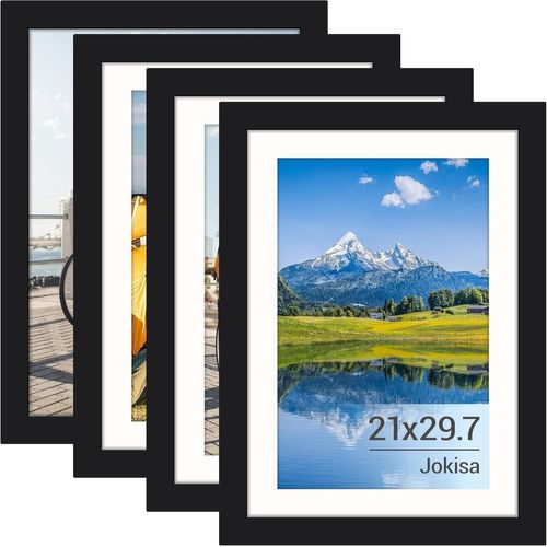 Lot de 4 cadres photo DIN A4 - 21 x 30 cm - Noir - Avec plexiglas - Pour photos, images, posters