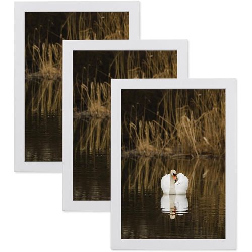Lot de 3 cadres photo A5-15 x 21 cm,Bois-MDF, blancs, collage, décoration murale, poster,Acrylglas, pour photos, puzzles