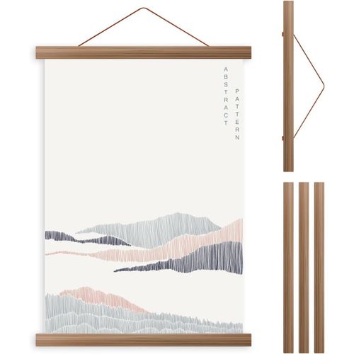 Cadre Poster Magnétique 40cm, Cadre Photo Aimanté en Bois Naturel, Cadre D'affiche Aimanté Affiche Rail Bois, Cadre Suspendu pour Peintures à L'huile, Affiches, Photos, Oeuvre D'art (40cm, Marron)