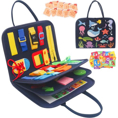 Busy Board Montessori Pour Enfants, 3 Couches Planche Montessori, Jeux Montessori 1 An Tout-Petits, Apprendre Compétences De Vie Jouets Éducatifs Pour Garcon Fille Bébé 1 2 3 4 Ans