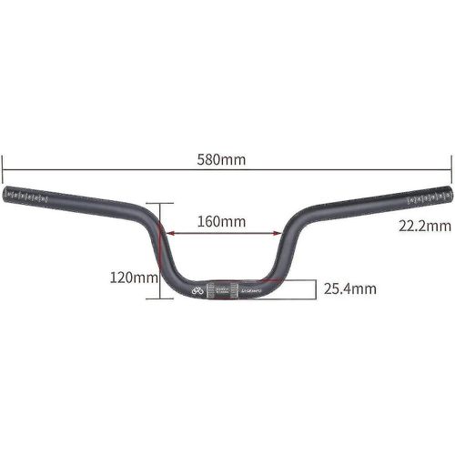 Guidon Léger De Vélo De Montagne Down Hill Dh Barre Montante Extra Longue Guidon Haute 25.4mm Noir H120mm