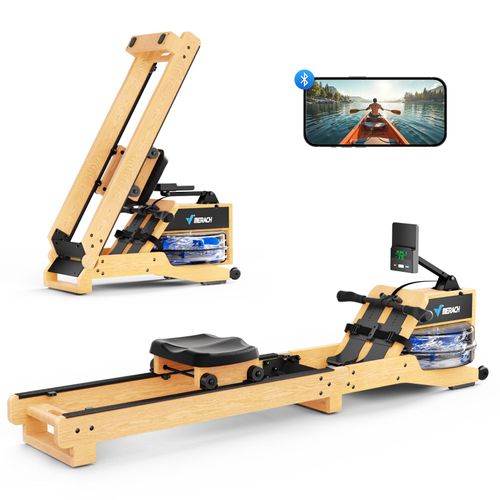Rameur En Bois À Eau - Merach, Réglage Manuel, 6 Niveaux De Résistance, Réservoir D'eau De 15l, Écran Lcd, App Connecté