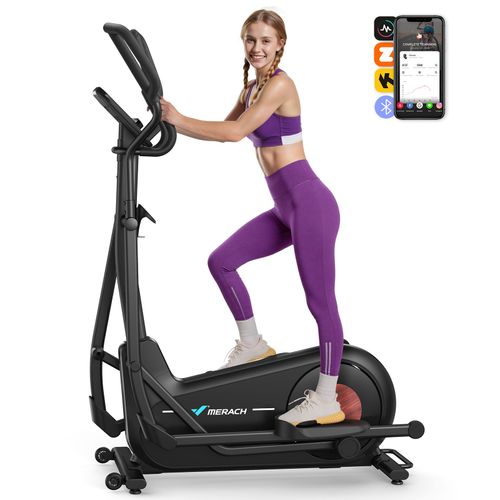 Vélo Elliptique - Merach, Pour Maison, 8 Niveaux De Résistance, Réglage Manuel, Avec Moniteur, App Connecté