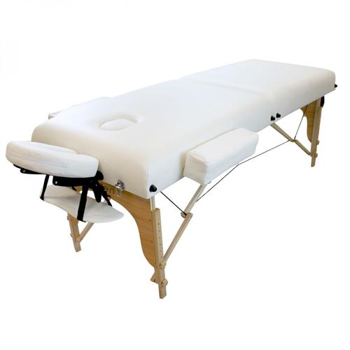 Vivezen - Table De Massage 15 Cm Pliante 2 Zones En Bois Avec Panneau Reiki + Accessoires Et Housse De Transport - Blanc