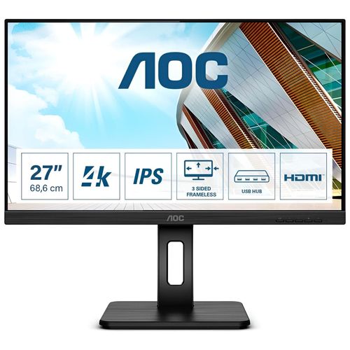 AOC U27P2 - Écran LED - 27" - 3840 x 2160 4K UHD (2160p) @ 60 Hz - IPS - 350 cd/m² - 1000:1 - 4 ms - HDMI, DisplayPort - haut-parleurs - noir