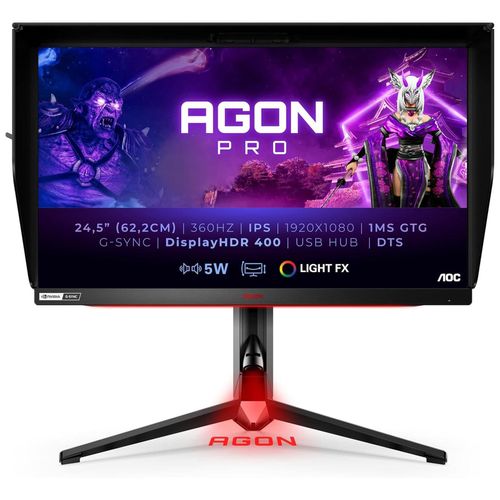 AOC Gaming AG254FG - AGON Series - écran LED - jeux - 24.5" - 1920 x 1080 Full HD (1080p) @ 360 Hz - IPS - 400 cd/m² - 1000:1 - DisplayHDR 400 - 1 ms - 2xHDMI, DisplayPort - haut-parleurs -...