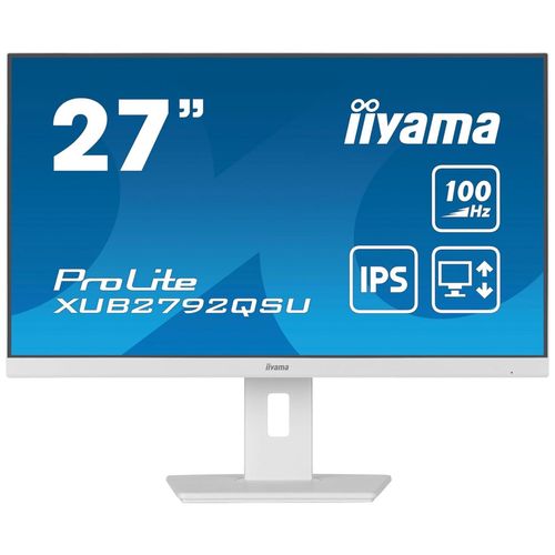 iiyama ProLite XUB2792QSU-W6 - Écran LED - 27" - 2560 x 1440 QHD @ 100 Hz - IPS - 250 cd/m² - 1300:1 - 0.4 ms - HDMI, DisplayPort - haut-parleurs - blanc, mat