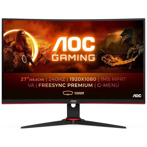 AOC Gaming C27G2ZE/BK - Écran LED - jeux - incurvé - 27" - 1920 x 1080 Full HD (1080p) @ 240 Hz - VA - 300 cd/m² - 3000:1 - 0.5 ms - 2xHDMI, DisplayPort - noir, rouge