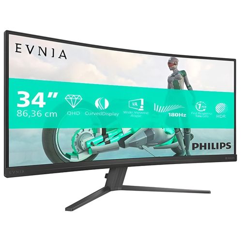 Philips Evnia 3000 34M2C3500L - Écran LED - jeux - incurvé - 34" - 3440 x 1440 WQHD @ 180 Hz - Fast VA - 300 cd/m² - 4000:1 - HDR10 - 0.03 ms - 2xHDMI, DisplayPort - Charbon