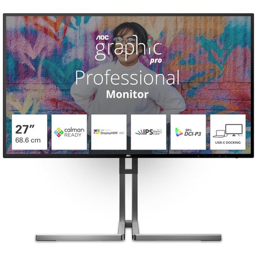 AOC U27U3CV - Graphic Pro Series - écran LED - 27" - 3840 x 2160 4K @ 60 Hz - Nano IPS - 350 cd/m² - 1300:1 - DisplayHDR 400 - 4 ms - 2xHDMI, DisplayPort, 2xUSB-C - haut-parleurs - noir