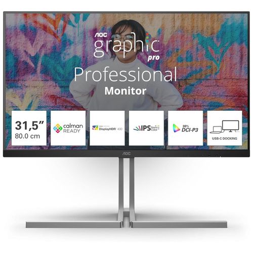 AOC U32U3CV - Graphic Pro Series - écran LED - 32" (31.5" visualisable) - 3840 x 2160 4K @ 60 Hz - Nano IPS - 400 cd/m² - 1000:1 - DisplayHDR 400 - 4 ms - 2xHDMI, DisplayPort, 2xUSB-C -...