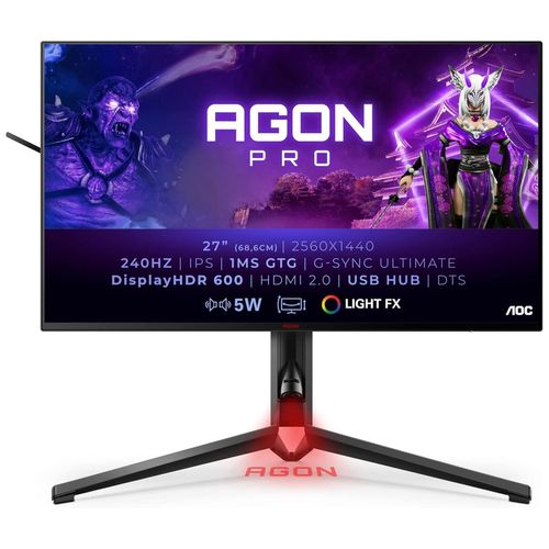 AOC Gaming AG274QG - AGON4 Series - écran LED - jeux - 27" - 2560 x 1440 QHD @ 240 Hz - IPS - 450 cd/m² - 1000:1 - DisplayHDR 600 - 1 ms - 2xHDMI, DisplayPort - haut-parleurs - rouge mat...