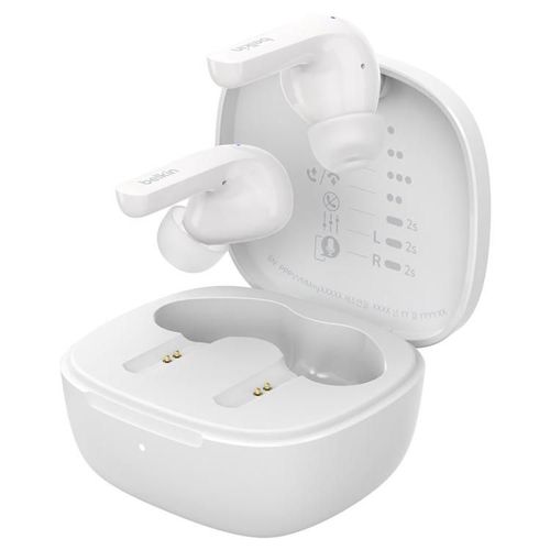 Belkin SoundForm Motion - Écouteurs sans fil avec micro - intra-auriculaire - Bluetooth - Suppresseur de bruit actif - isolation acoustique - blanc