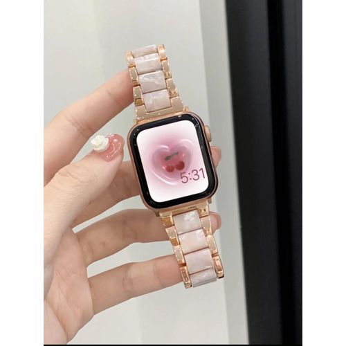 Résine Métallique À Trois Perles Pour Bracelet Apple Watch Iwatch 8 Génération 76543ultra Se-Or Rose Rose-38 Mm