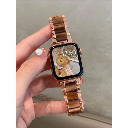 Résine Métallique À Trois Perles Pour Bracelet Apple Watch Iwatch 8 Génération 76543ultra Se-Café Or Rose - 38 Mm