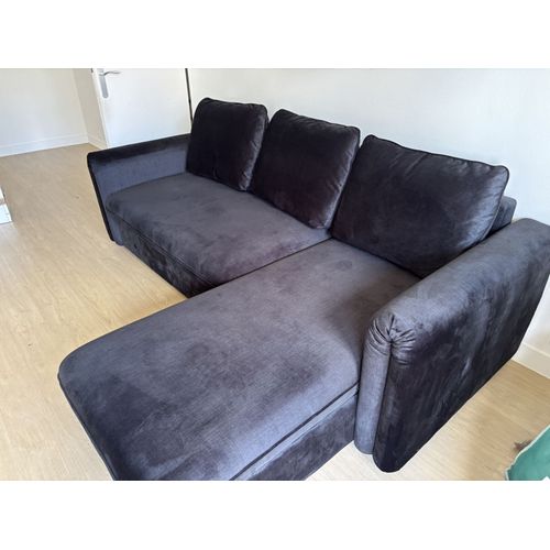 Canapé D'angle Réversible Convertible Freya 4 Pl Tissu Noir Conforama
