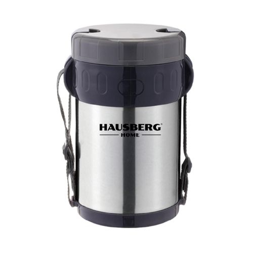 Cutie De Pranz Thermos Hausberg Hb H1461, 2 Litri, Otel Inoxidabil, 3 Recipiente Separate, Lingura, Furculita, Inox