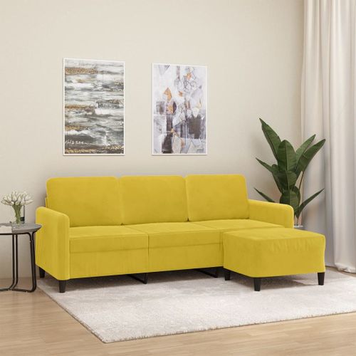 Vidaxl Canapé À 3 Places Avec Repose-Pieds Jaune 180 Cm Velours