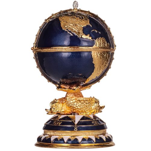 Oeuf à la Fabergé boîte à bijoux Globe avec le bateau 14,5 cm, bleu
