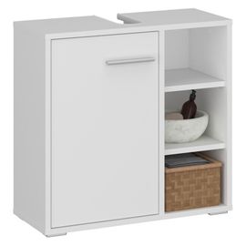 Meuble Sous Lavabo Nistos Rangement De Salle De Bain Avec 1 Porte Et 3 Étagères Blanc
