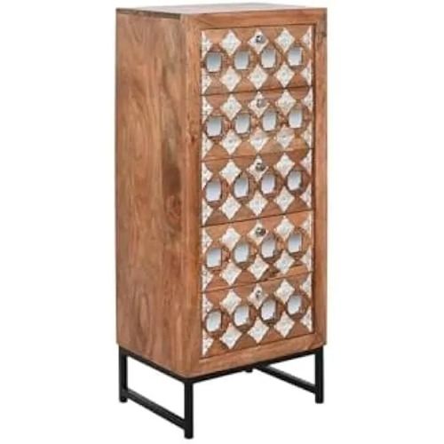 Commode - Home Esprit - Marron Noir Argenté - Bois De Manguier - 50 X 110 X 40 Cm - Tiroir(S)