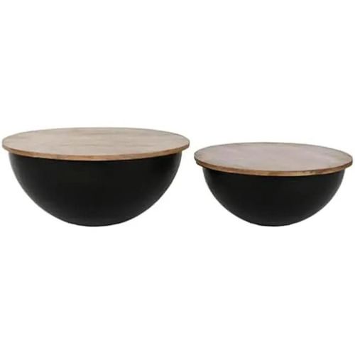 Tables - Home Esprit - Lot De 2 - Métal Et Bois De Manguier - 60 X 60 X 28 Cm - Multicolore