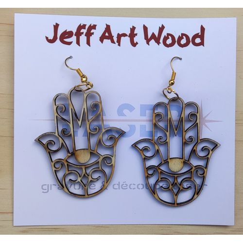 Boucles D'oreilles Motif Main En Bois Naturel