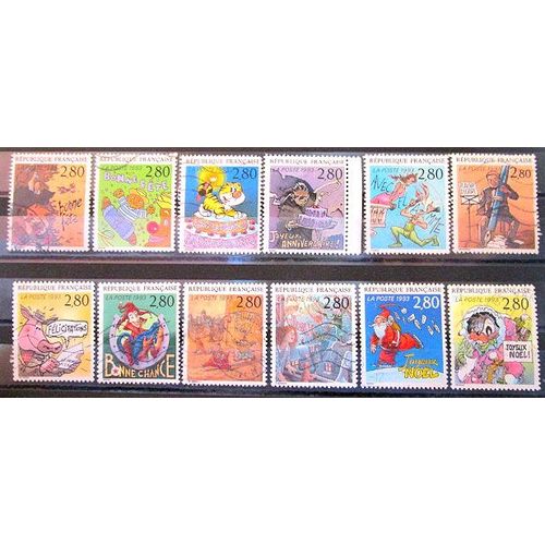 1993. Série Complète F2836 À F2847: "Le Plaisir D'écrire" Vu Par 12 Auteurs De Bd.