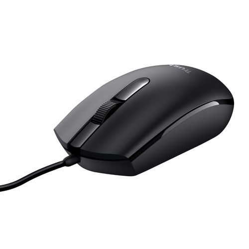 Trust Basi Souris Filaire à 3 Boutons, Câble USB de 160 cm, Mac/PC/Ordinateur - Noir