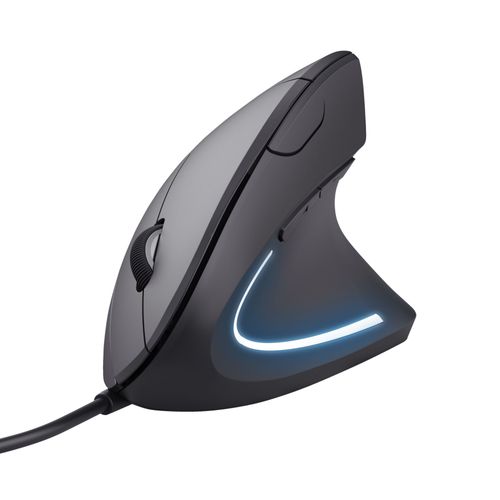 Trust Verto Souris Ergonomique Verticale, Souris Filaire, 1000 - 1600 DPI, 6 Boutons, pour Droitier PC Ordinateur, Noir