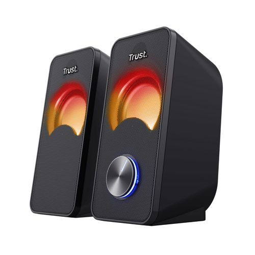 Trust Arys Enceinte PC 2.0 Compacte, 12 W (6 W RMS), Alimentation USB, Connexion Jack 3,5 mm, Éclairage LED, Noir