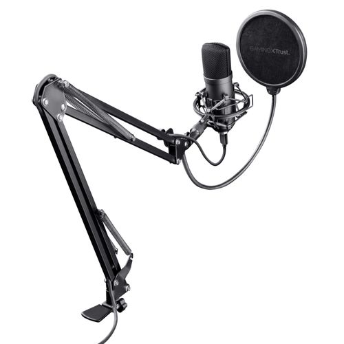 Trust Gaming GXT 252+ Emita Plus Microphone USB Cardioïde avec Bras de Micro pour Podcast, Streaming, Youtubeur ¿ Noir