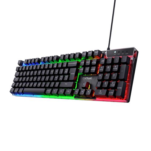 Trust Gaming GXT 835 Azor Clavier Gamer Filaire AZERTY Français, Éclairage LED Arc-en-Ciel, Mode Jeu, 8 Touches Anti-ghosting - Noir