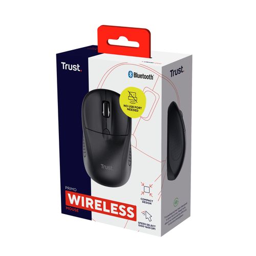 Trust Primo Souris Bluetooth, Souris sans Fil pour Ordinateur Portable, 1000-1600 DPI, pour Gauchers et Droitiers - Noir