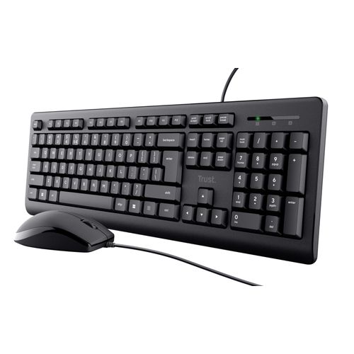 Trust Primo Pack Clavier et Souris sans Fil AZERTY Français, Touches Plates, Résistant aux Éclaboussures Clavier avec Pavé