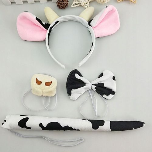 Ensemble de 4 costumes de vache, serre-tête avec oreilles, nez, n?ud papillon, queue et coiffe rose