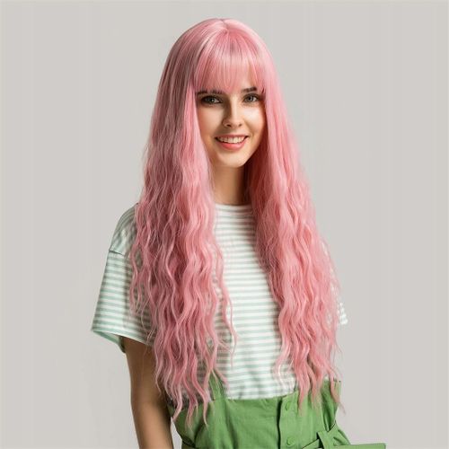 Perruques Synthétiques Bouclées Pour Femmes, Perruques De Cosplay, Perruques D'halloween, Longues, Ondulées Et Bouclées, Roses