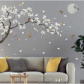 Stickers muraux FLEURS DE PISSENLIT noir (150x114cm) I papillon plantes  branche arbre I autocollant sticker mural