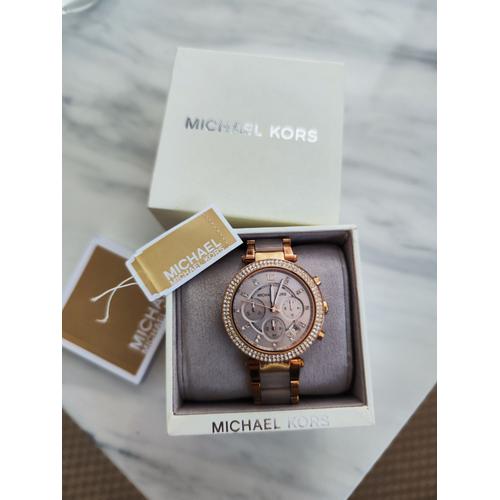 Vends Montre Femme Michael Kors Cadran Doré Rose Fond Rose Bracelet Acetate/Acier Doré Rose