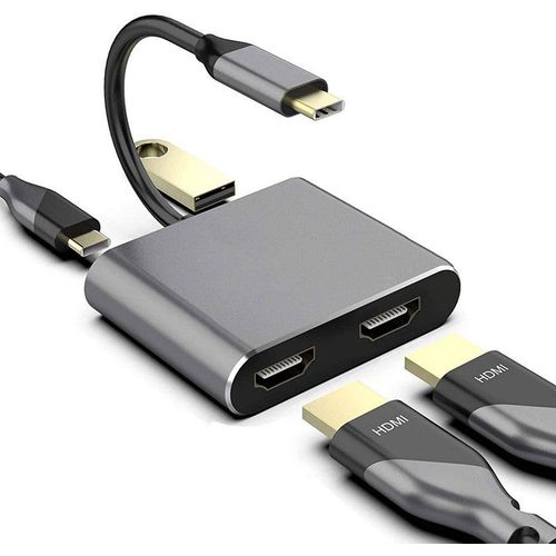 Adaptateur USB 4-en-1, type-c vers double HDMI, station d'accueil USB3.1 Séparateur HDMI