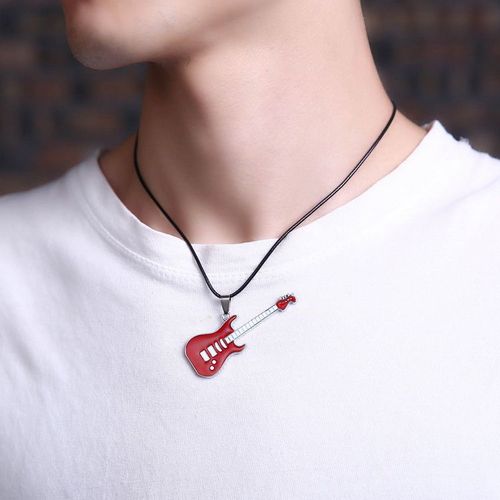 Pendentif Guitare En Acier Inoxydable (Rouge), Nouveaux Bijoux À La Mode, Amateurs De Guitare